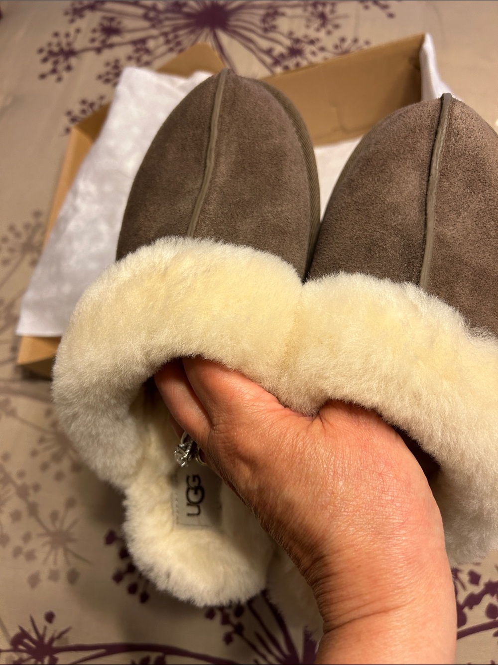 UGG Brown Suede Sheepskin-Lined Slip-On Slipper - Picture 4 of 10